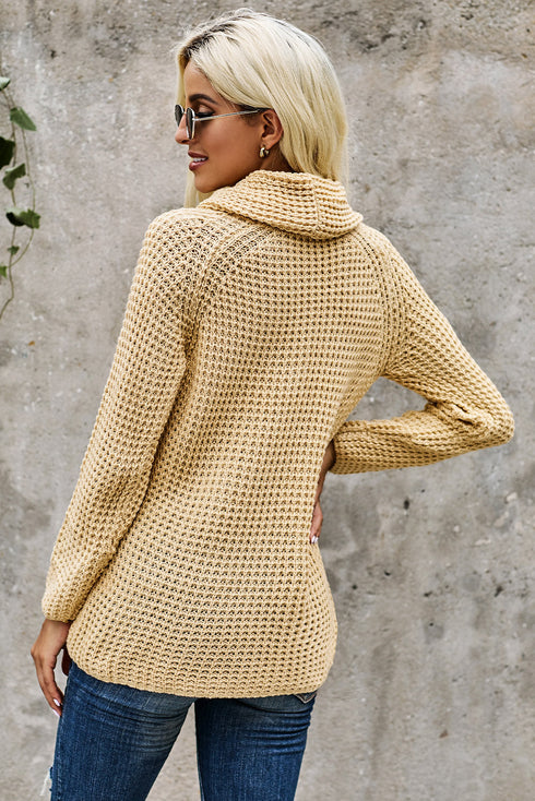 Buttoned Wrap Turtleneck Sweater